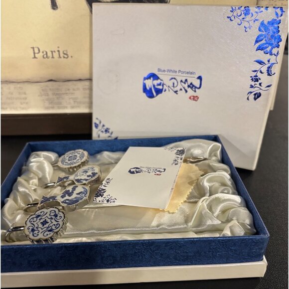 Blue-White Porcelain Letter Opener & Bookmark Set In Decorative Box - Picture 2 of 16